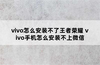 vivo怎么安装不了王者荣耀 vivo手机怎么安装不上微信